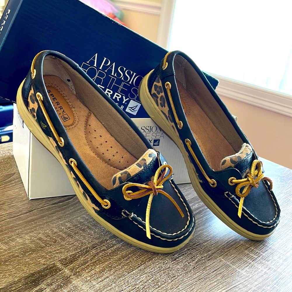 Sperry Angelfish Black Leopard Slip-On Boat Shoes